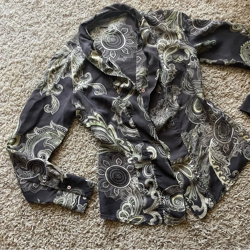 Ann Taylor Black Paisley-Print Blazer with Cream & Green Accents - Picture 3 of 7